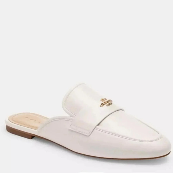 Coach Shoes - Coach Samie Slide Chalk Colored Leather Slide Loafer Gold Logo Hardware Size 6.5